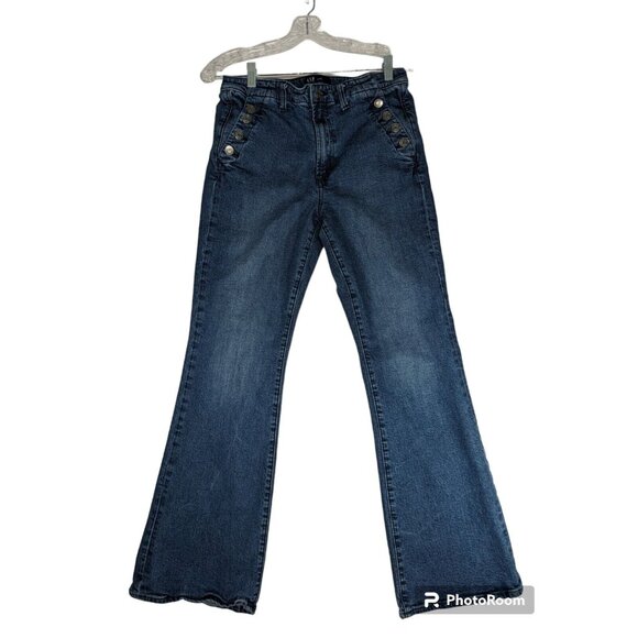 Gap '70s Flare Jeans Womens 10/30R Blue Stretch Button Pockets High Rise - Picture 1 of 9